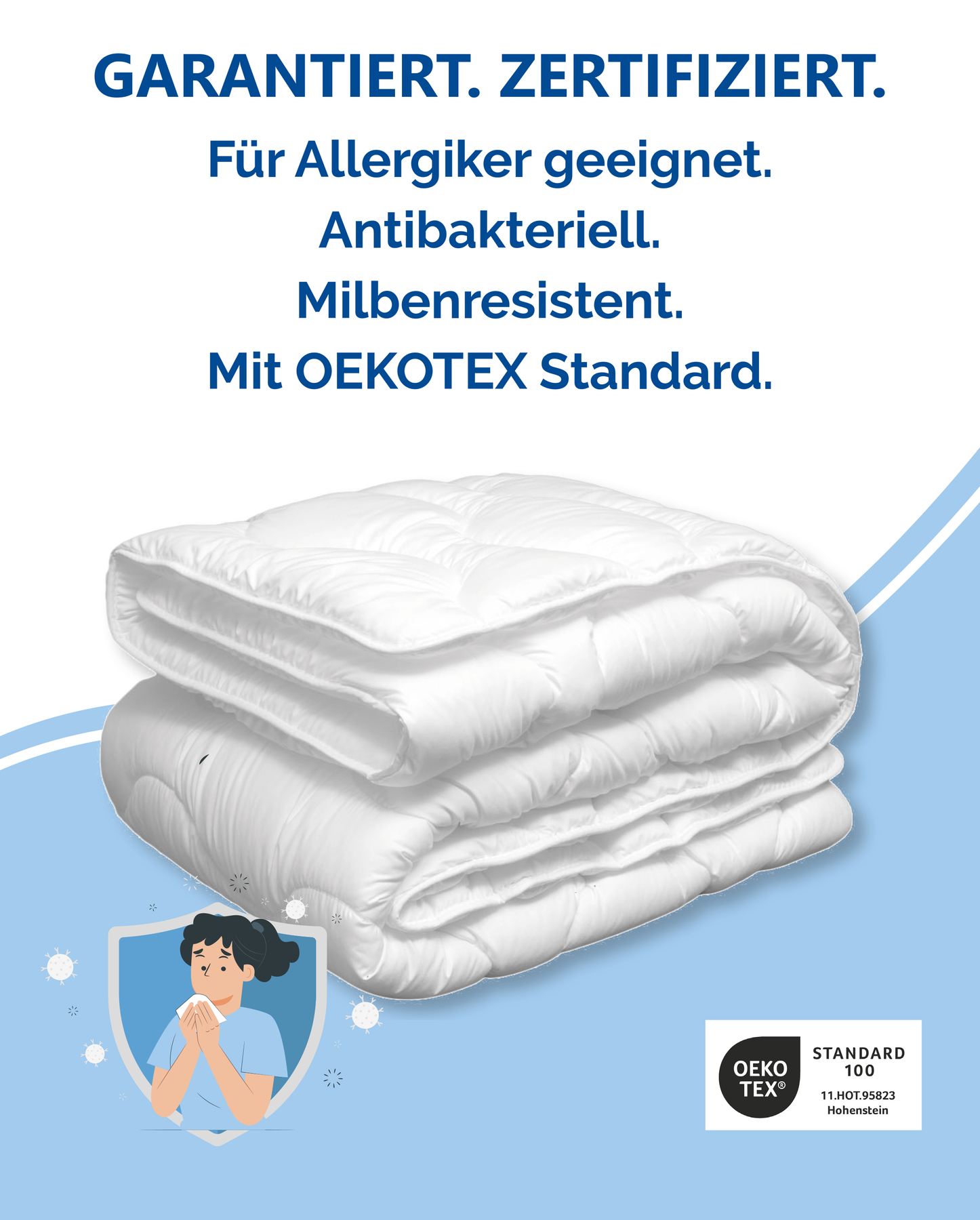 Bettdecke 135x200 cm – mit 95° waschbar – für Allergiker I Koru Kids – VitaloBett GmbH