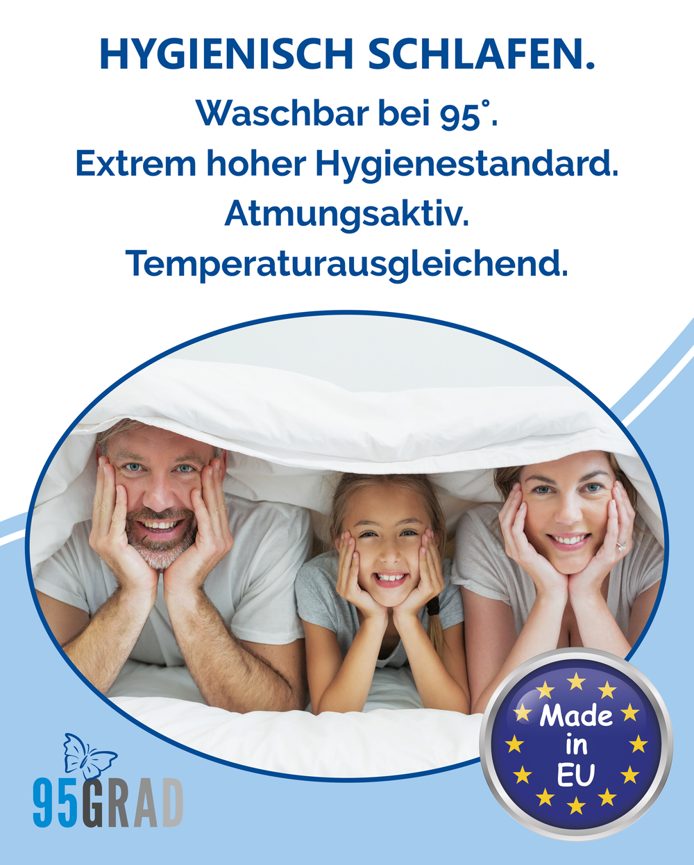 Bettdecke 135x200 cm – mit 95° waschbar – für Allergiker I Koru Kids