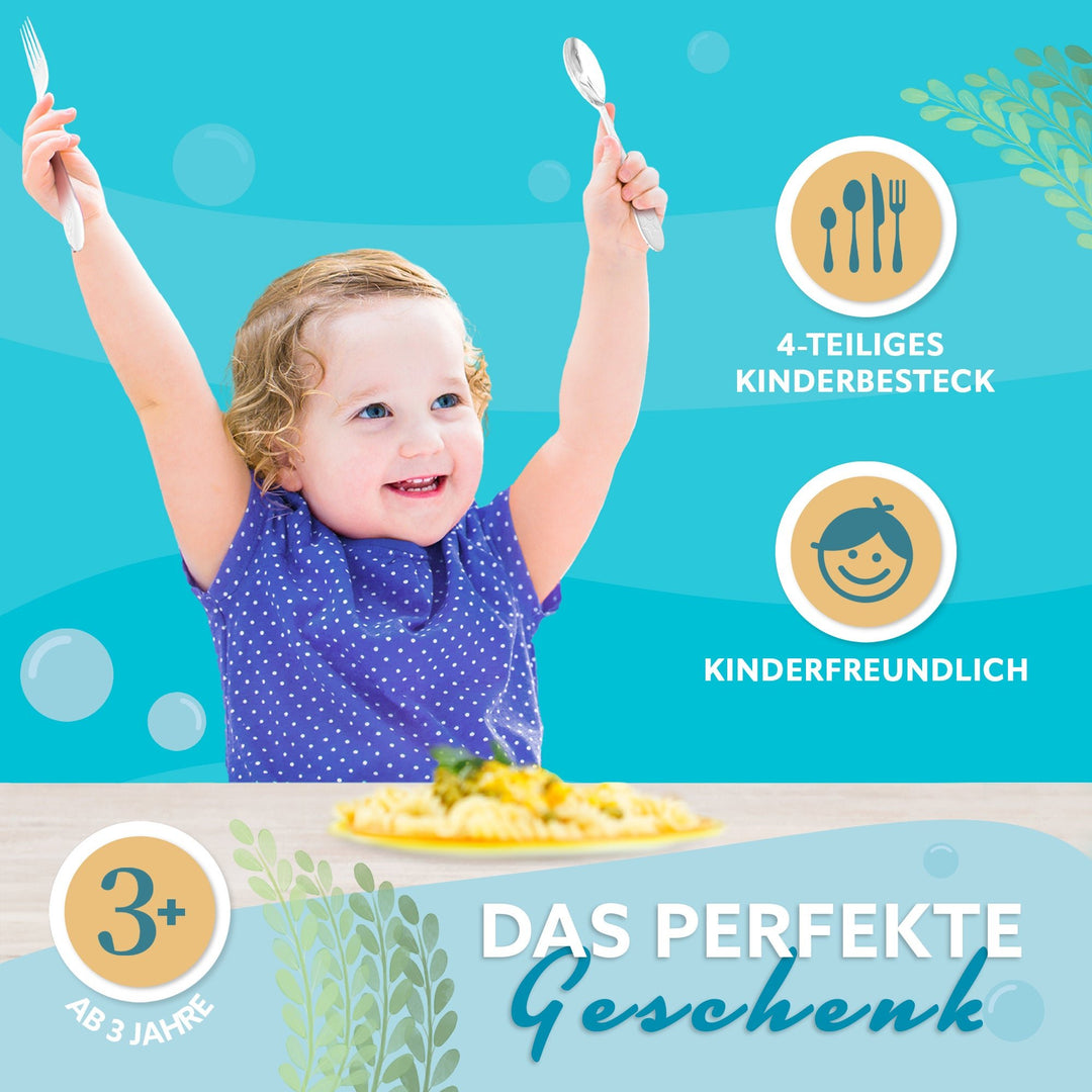 Sea Animals Kinderbesteck - 4-teilig - spülmaschinengeeignet - aus rostfreiem Edelstahl I Koru Kids - Koru Deutschland GmbH