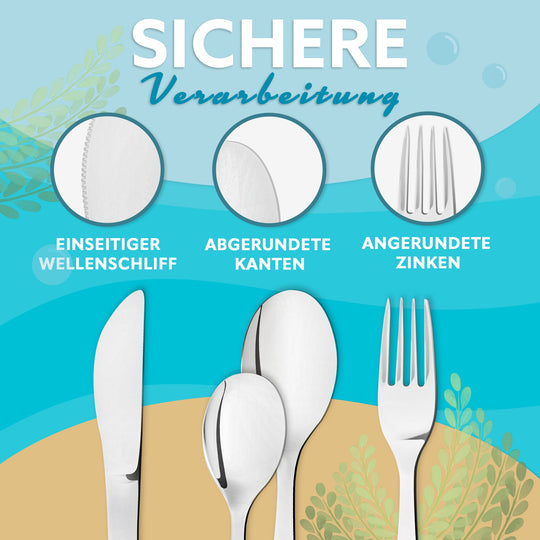 Sea Animals Kinderbesteck - 4-teilig - spülmaschinengeeignet - aus rostfreiem Edelstahl I Koru Kids - Koru Deutschland GmbH
