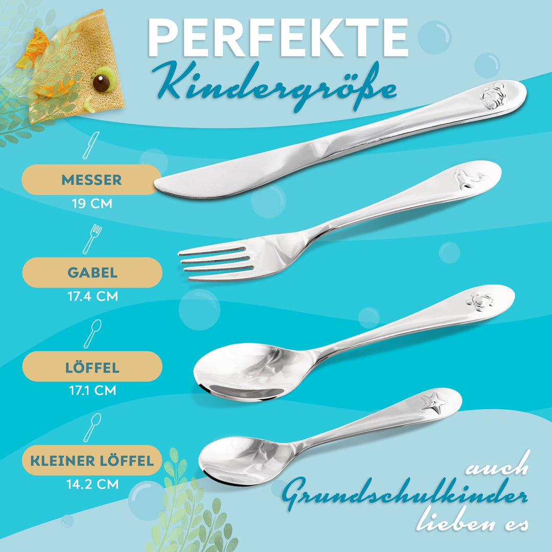 Sea Animals Kinderbesteck - 4-teilig - spülmaschinengeeignet - aus rostfreiem Edelstahl I Koru Kids - Koru Deutschland GmbH