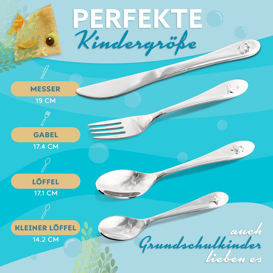 Sea Animals Kinderbesteck - 4-teilig - spülmaschinengeeignet - aus rostfreiem Edelstahl I Koru Kids - Koru Deutschland GmbH