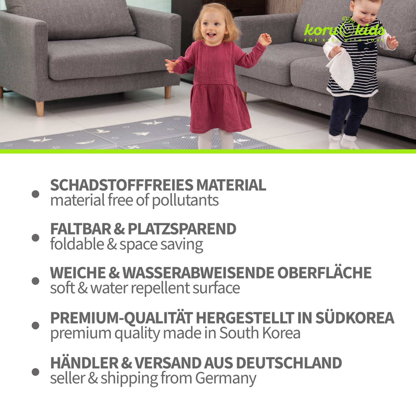 Spielmatte Baby Kinder | Schadstofffrei Krabbelmatte | Koru Kids