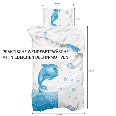 Kinderbettwäsche Delfin | 2-Teiliges Set Kissenbezug | Koru Kids