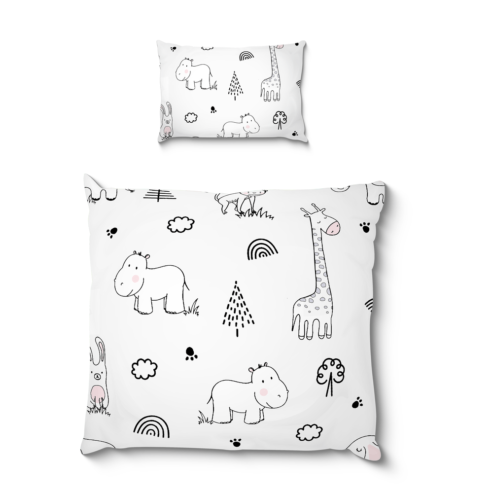 Koru Kids® Zoo Baby Bettwäsche 80x80 cm – 2-teiliges Set mit Kissenbezug 35x40 cm – für Kinderwagen Stubenwagen – 100% Baumwolle – Wendebettwäsche – Oeko-TEX - Babybettwäsche - bis 60 Grad waschbar - Koru Deutschland GmbH