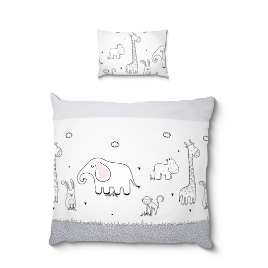 Koru Kids® Zoo Baby Bettwäsche 80x80 cm – 2-teiliges Set mit Kissenbezug 35x40 cm – für Kinderwagen Stubenwagen – 100% Baumwolle – Wendebettwäsche – Oeko-TEX - Babybettwäsche - bis 60 Grad waschbar - Koru Deutschland GmbH
