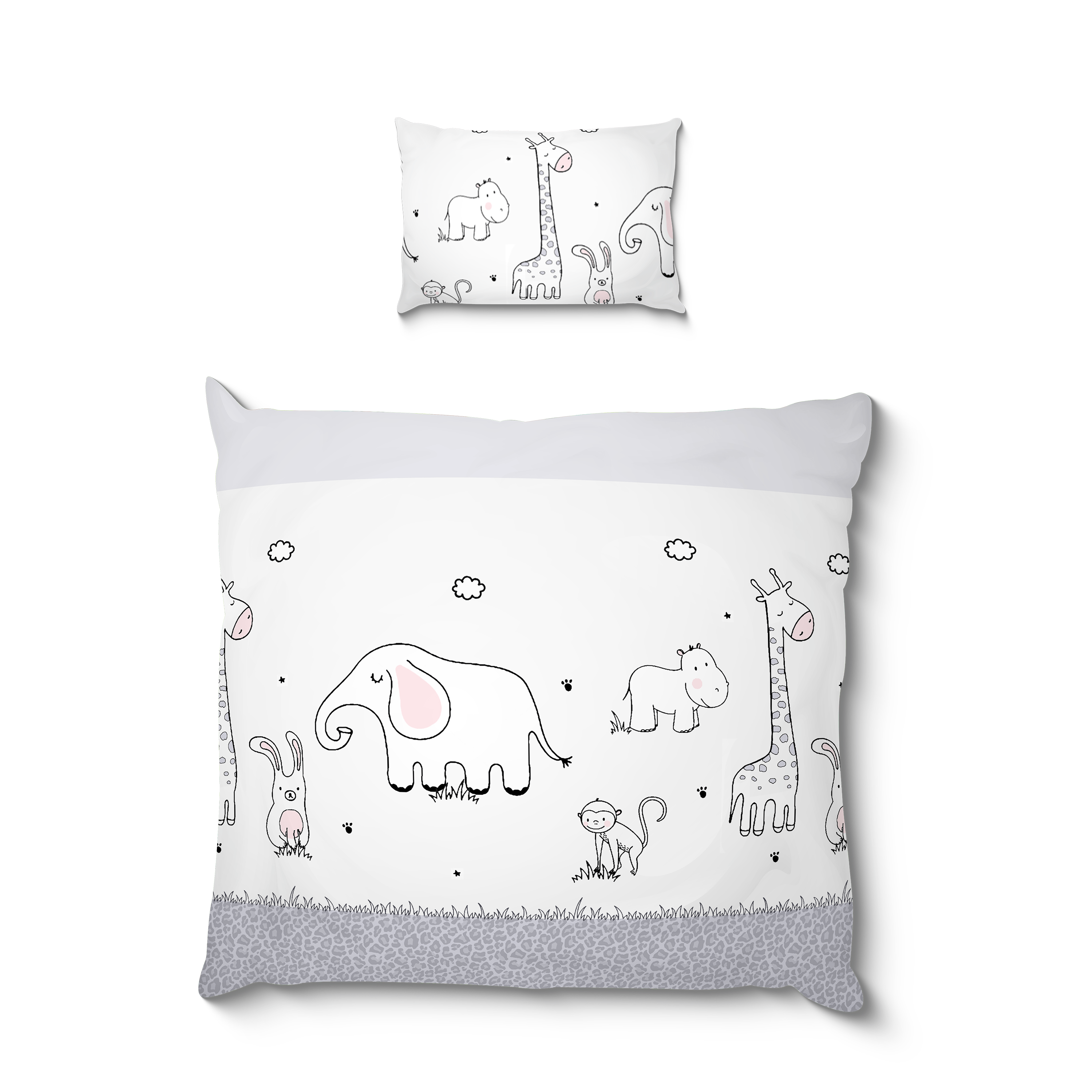 Koru Kids® Zoo Baby Bettwäsche 80x80 cm – 2-teiliges Set mit Kissenbezug 35x40 cm – für Kinderwagen Stubenwagen – 100% Baumwolle – Wendebettwäsche – Oeko-TEX - Babybettwäsche - bis 60 Grad waschbar - Koru Deutschland GmbH