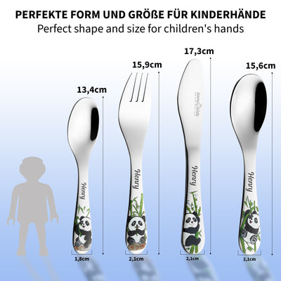 Panda Kinderbesteck Gravur | 4teiliges Kinderbesteck | Koru Kids