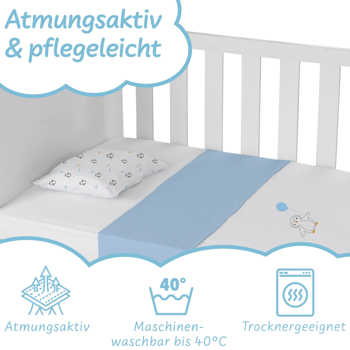  Gesticktes Pinguin Motiv | Pinguin Kinderbettwäsche | Koru Kids