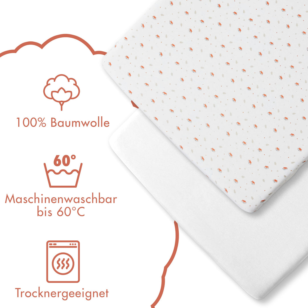 Premium Fuchs Spannbettlaken 60x120 cm oder 70x140 cm - 2er Pack – 100% Jersey/ Baumwolle – Made in Belgium I Koru Kids - Koru Deutschland GmbH