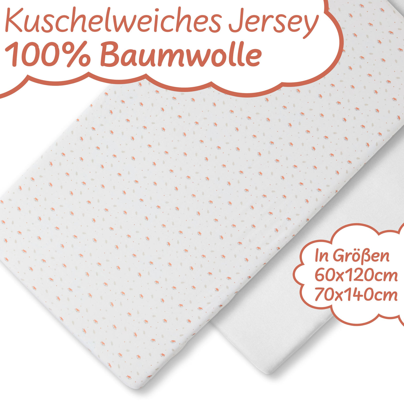 Premium Fuchs Spannbettlaken 60x120 cm oder 70x140 cm - 2er Pack – 100% Jersey/ Baumwolle – Made in Belgium I Koru Kids - Koru Deutschland GmbH