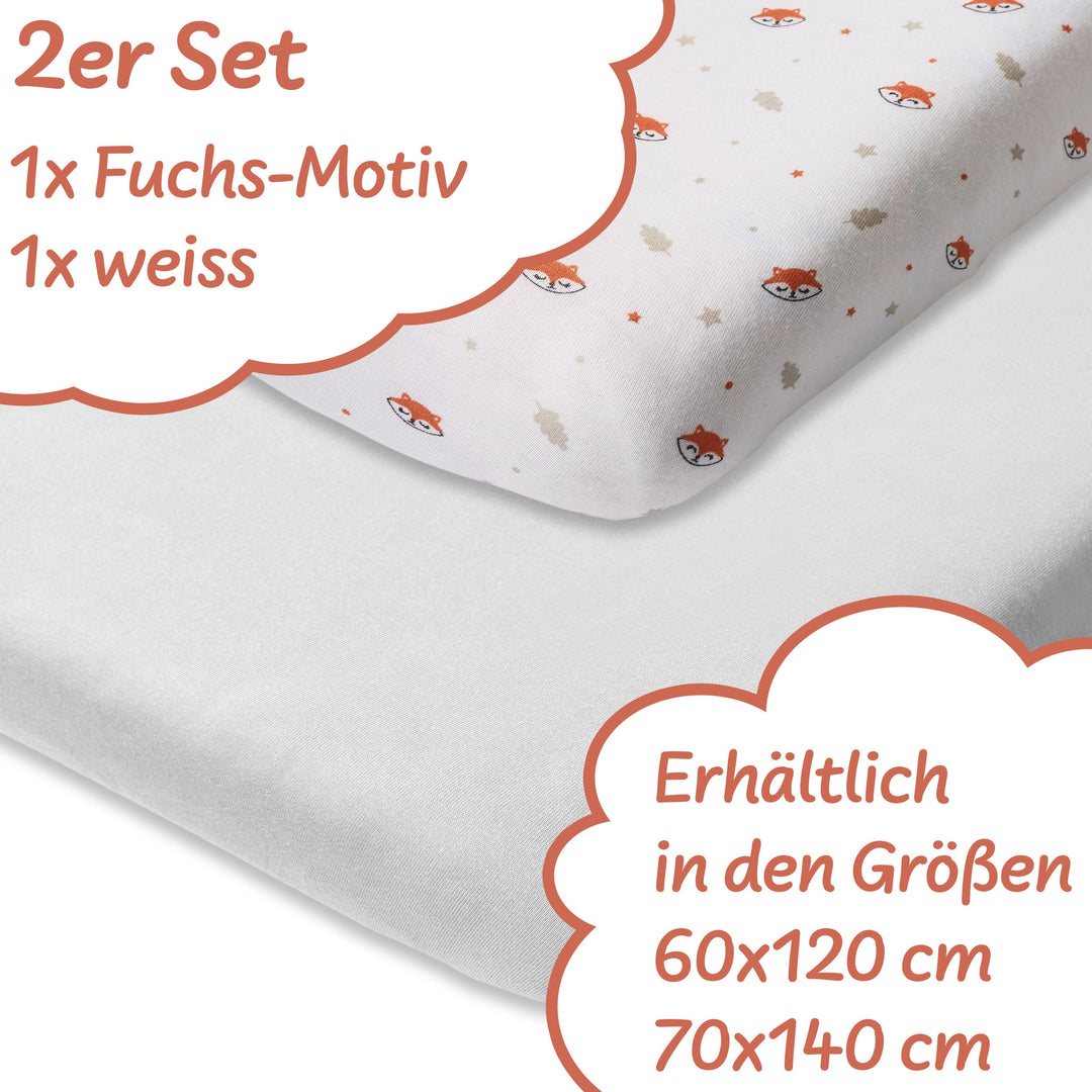 Premium Fuchs Spannbettlaken 60x120 cm oder 70x140 cm - 2er Pack – 100% Jersey/ Baumwolle – Made in Belgium I Koru Kids - Koru Deutschland GmbH