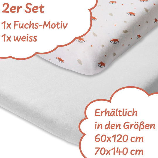 Premium Fuchs Spannbettlaken 60x120 cm oder 70x140 cm - 2er Pack – 100% Jersey/ Baumwolle – Made in Belgium I Koru Kids - Koru Deutschland GmbH