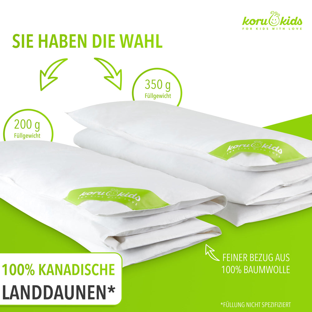 Sommer Kinder-Daunendecke - 100x135 cm – 100% kanadische Landdaunen I Koru Kids