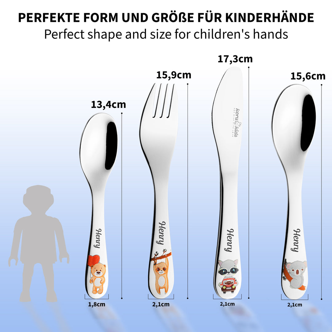 Wildlife Kinderbesteck Mit Gravur | Spülmaschinengeeignet | Koru Kids