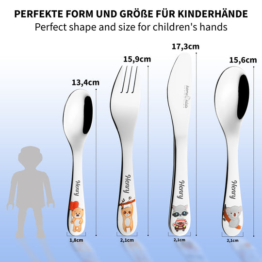 Wildlife Kinderbesteck Mit Gravur | Spülmaschinengeeignet | Koru Kids