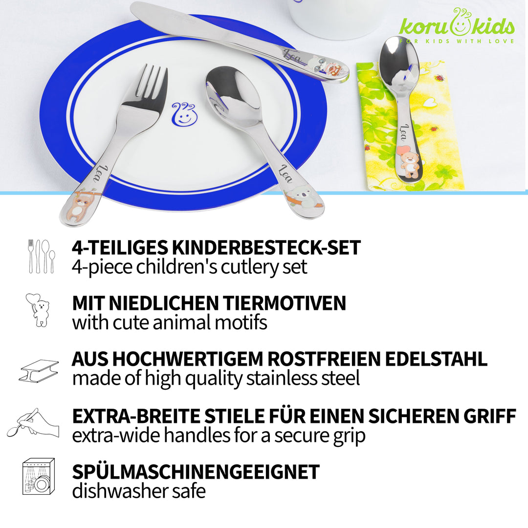 Wildlife Kinderbesteck Mit Gravur | Spülmaschinengeeignet | Koru Kids